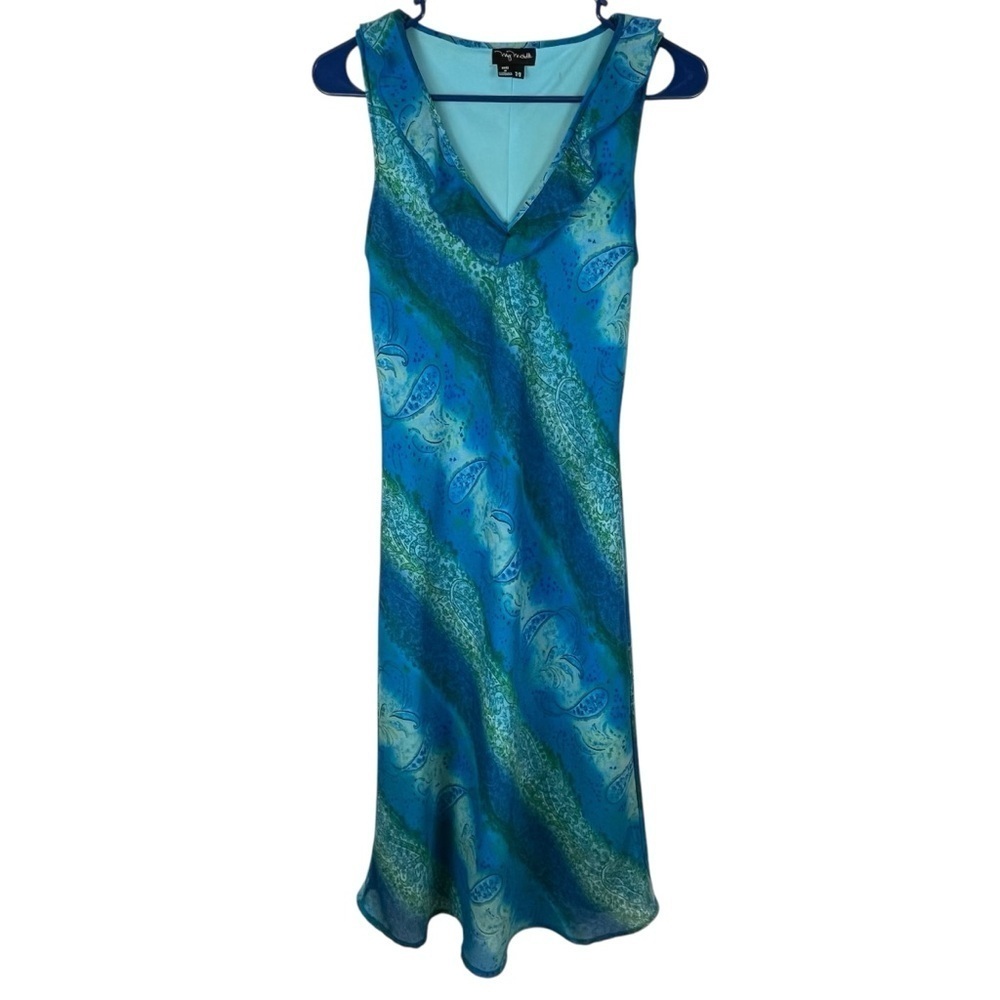 Vtg. Y2K My Michelle Sleeveless Blue Paisley Print Chiffon Midi Dress Sz. 7/8